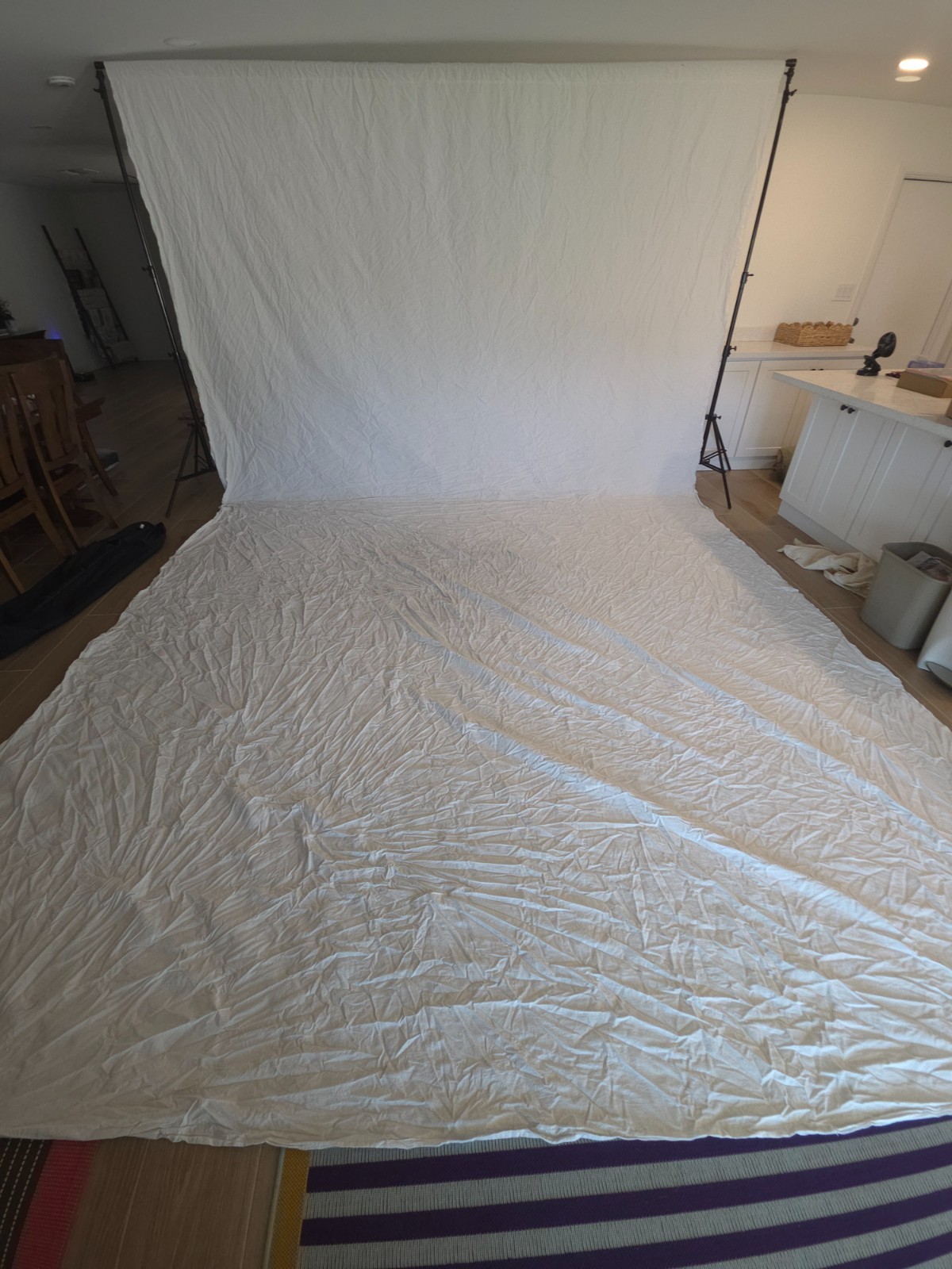 white photography backdrop, muslin, 12′ x 20′, used good condition