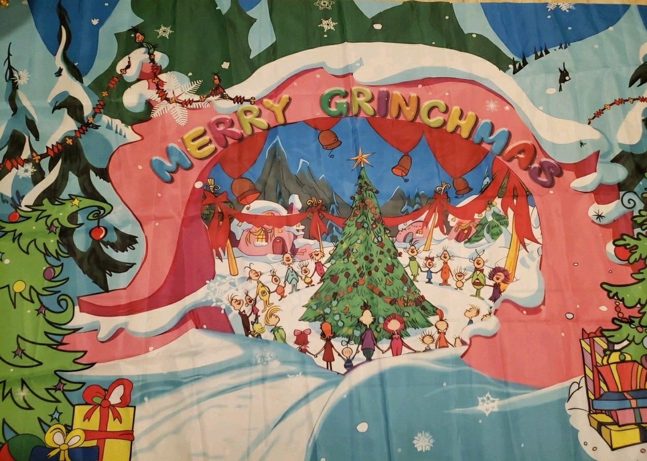 Merry Grinchmas Holiday Whoville Backdrop 70×42″ With Gromets