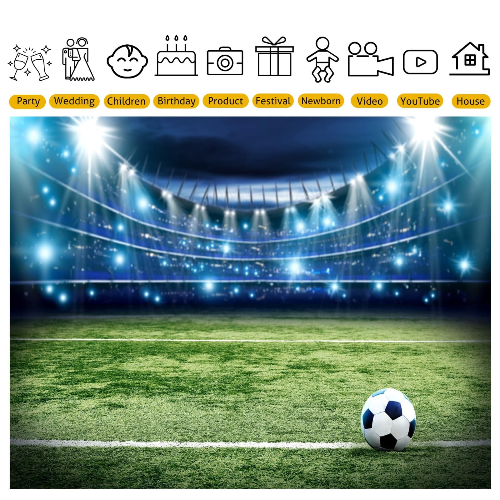 Soccer Stadium Backdrop 7x5FT Football Field Stadium Lights Photography Backg…