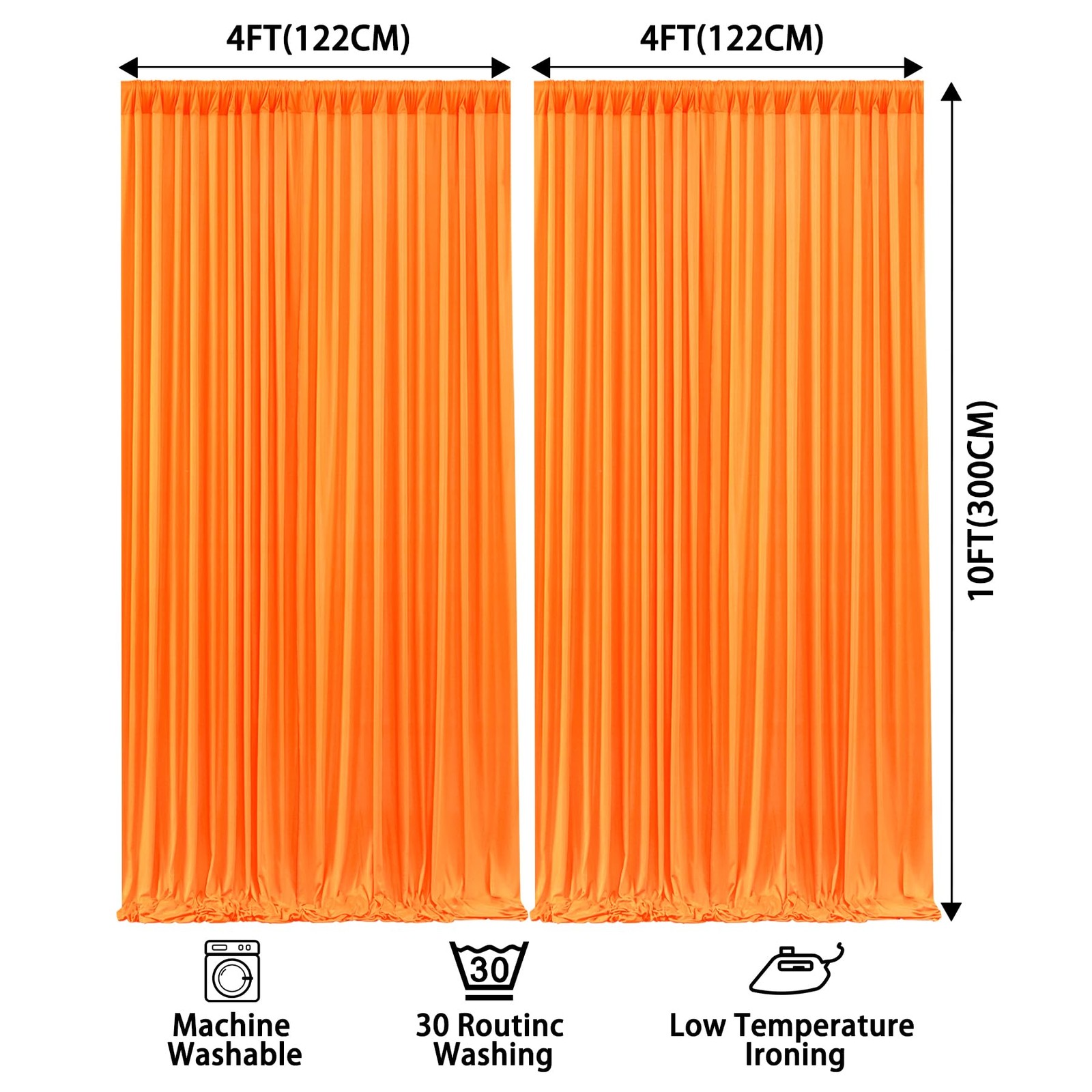 8x10ft Orange Backdrop Curtains Wrinkle Free Polyester Photography 2 PCS