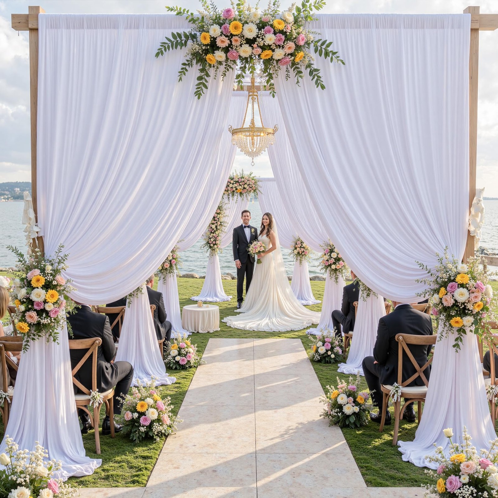50ft x 15ft White Backdrop Curtain x (W5′ x H15′, 10panels),