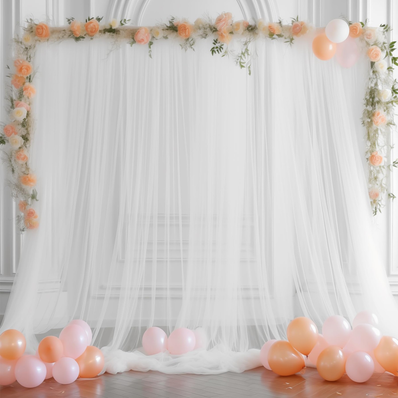White Tulle Sheer Party Backdrop Curtains Drapes Wedding Photo 20x10ft Mat