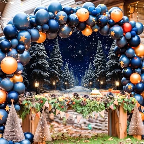 8×6 ft Pine Forest Snowing Night Backdrop – Pine Forest Scene