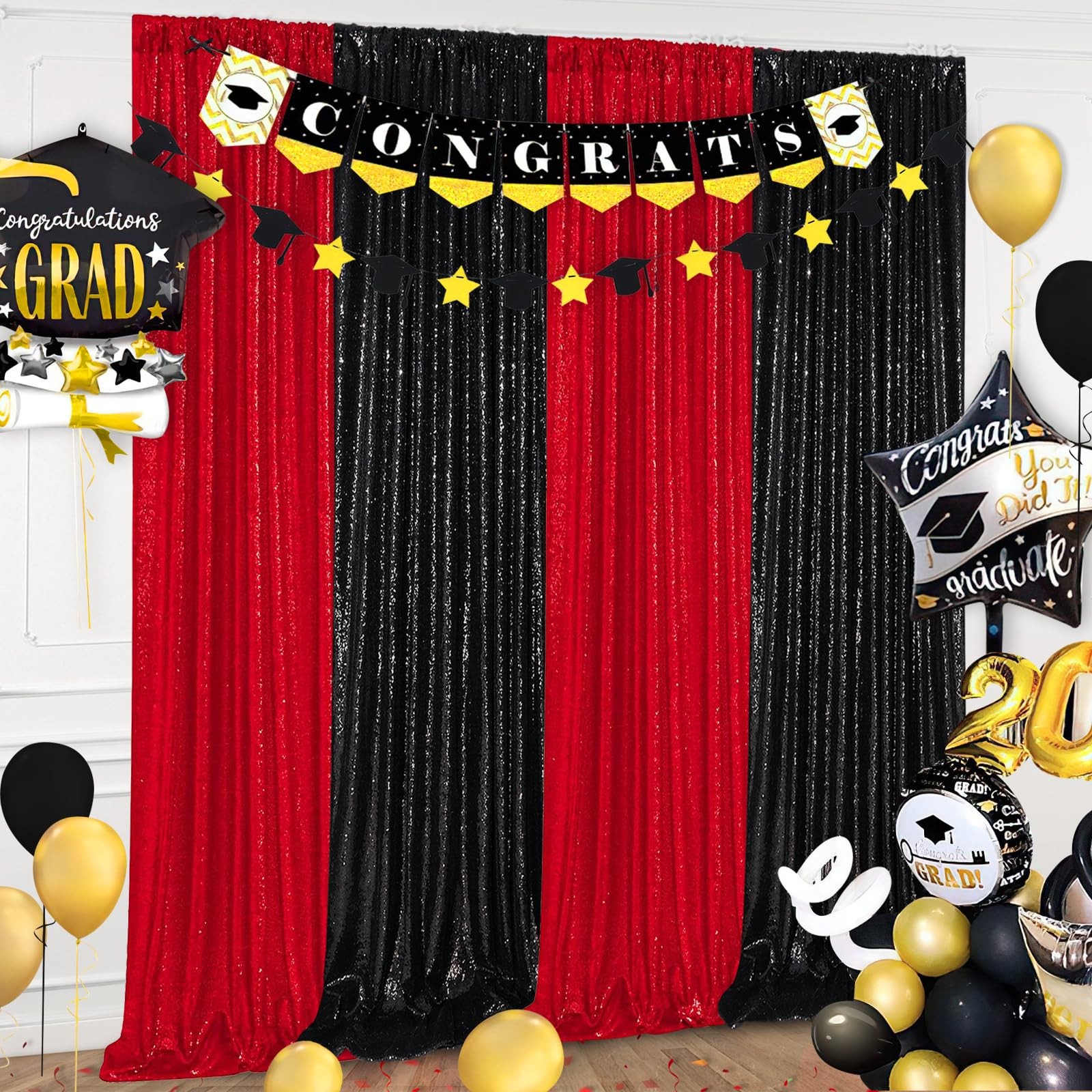4 PCS 2x8FT Black Sequin Backdrop Curtains Halloween Party Wedding Decoration