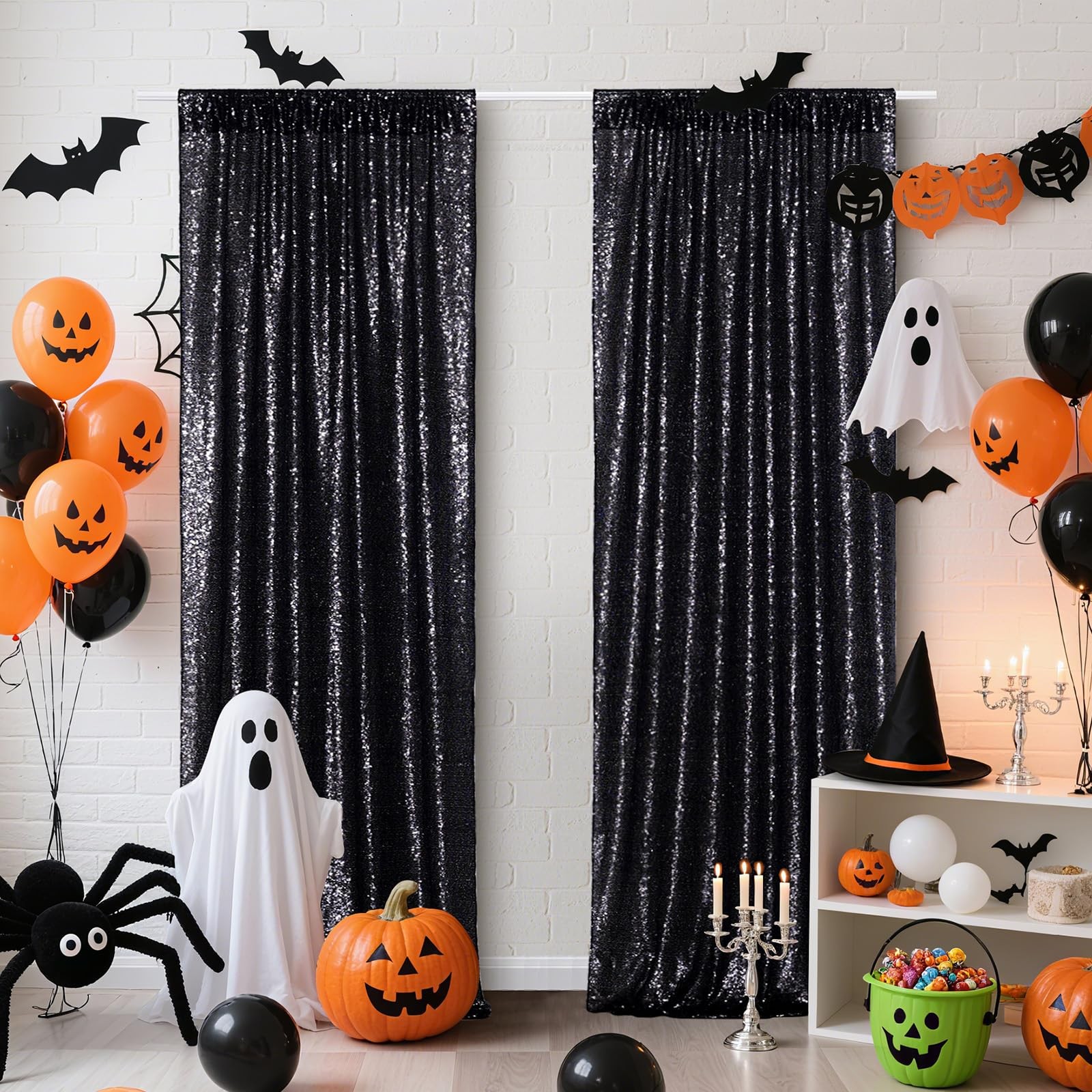 2x8ft Black Sequin Backdrop Curtains Glitter Background Wedding Party 4 PCS