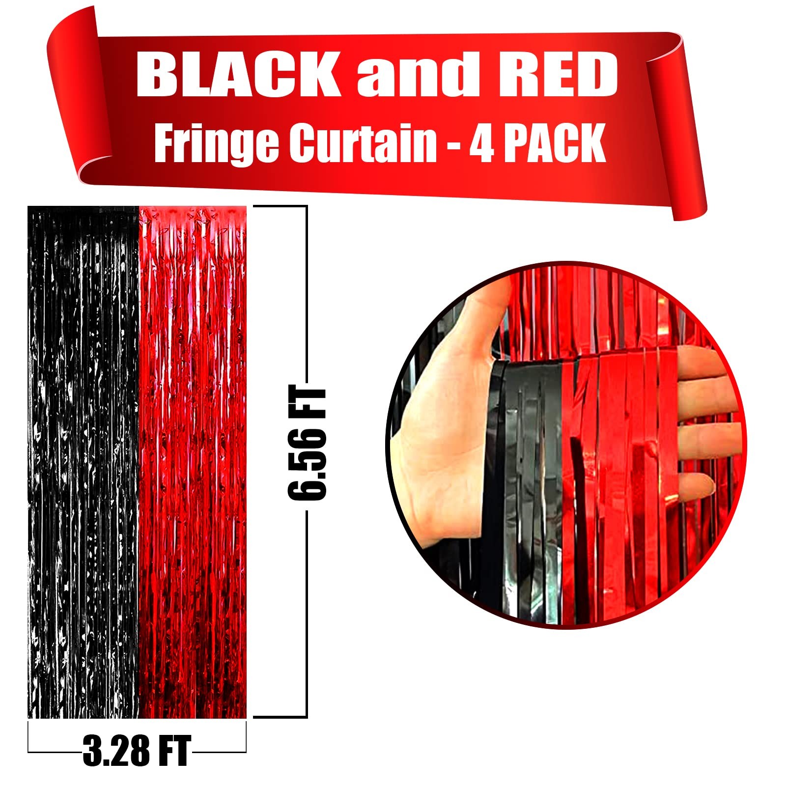 4 PCS Foil Fringe Curtain Backdrop 3.28Ft x 6.56Ft Metallic Tinsel Streamers
