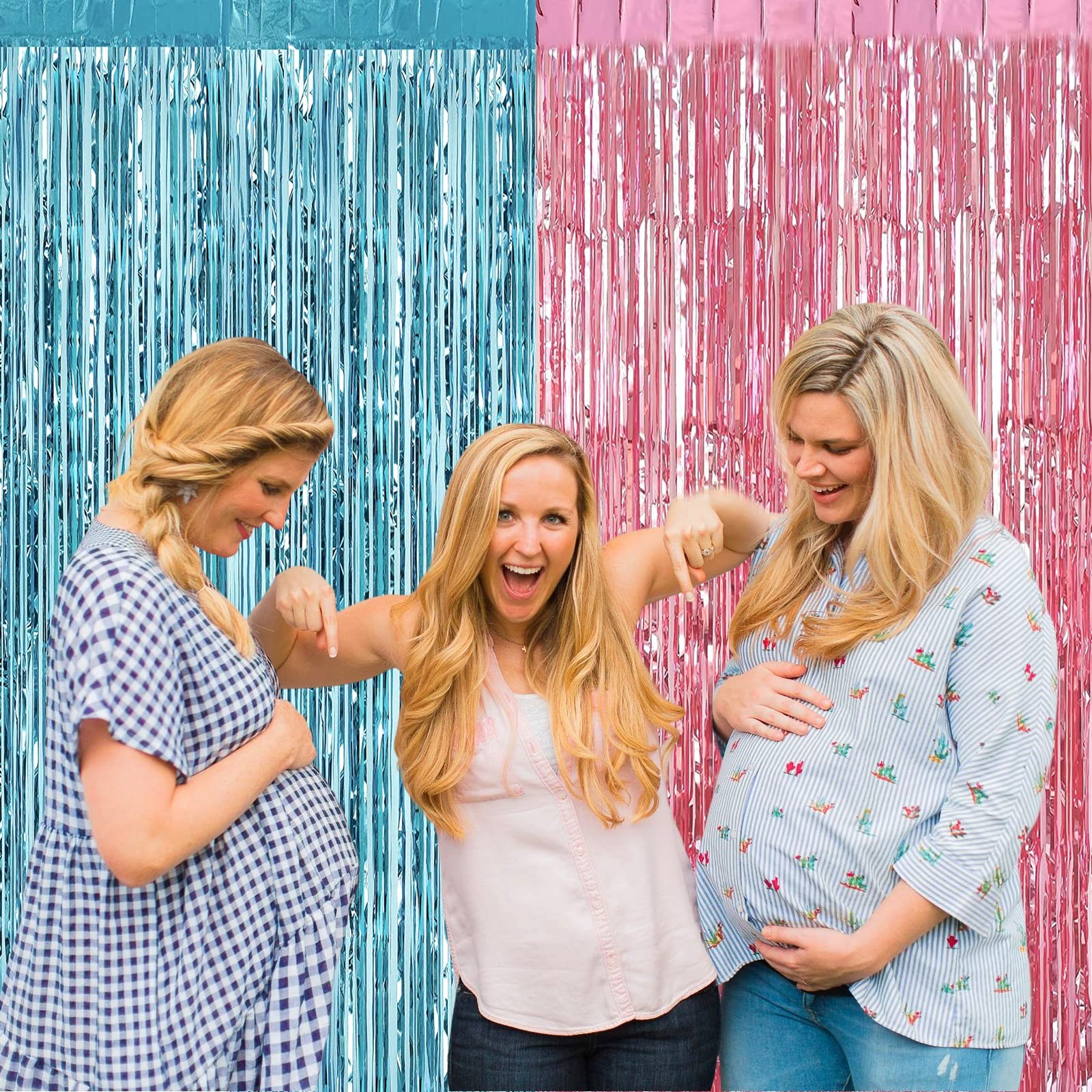 4 Pack 3.2×6.6 Ft Pink Blue Fringe Curtain Backdrop Metallic Tinsel Foil