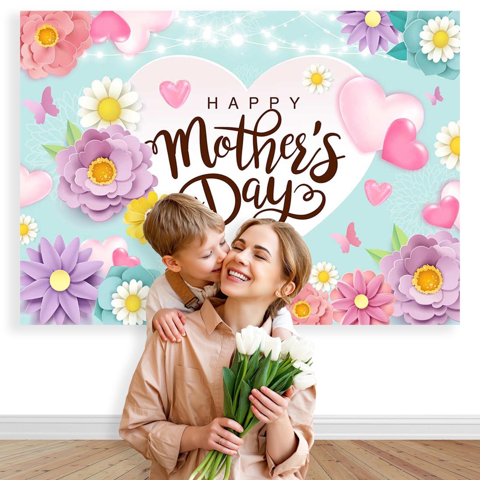 Happy Mother’s Day Backdrop 7x5ft Mother’s Day Floral Background Mother’s Day Pa