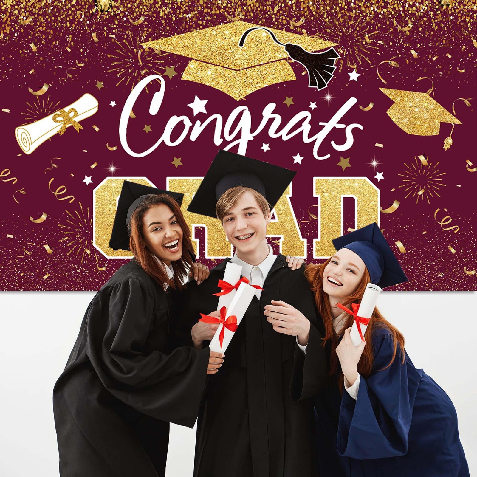Graduation Party Decorations – Maroon Gold Congrats Grad Class of 2025 Backdr…