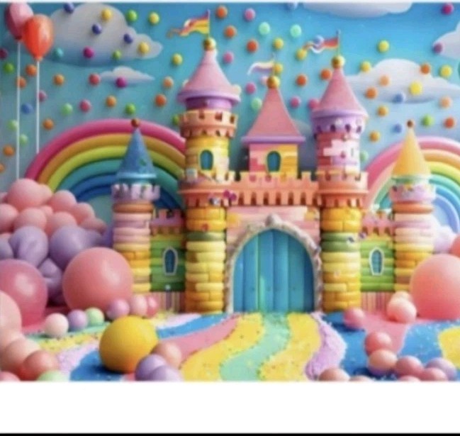 Cartoon Rainbow Castle Photo Studio Backdrop/Background Multicolor 180x110cm