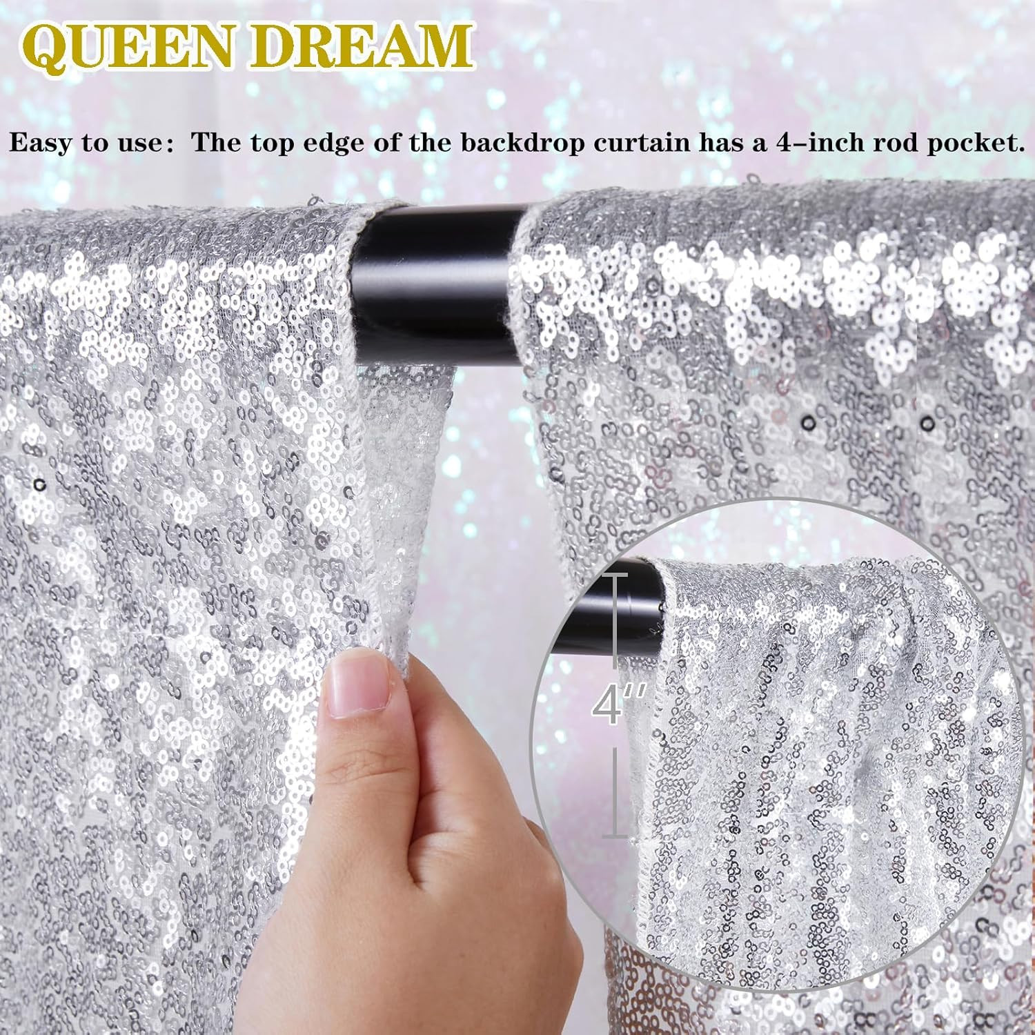 Silver Sequin Backdrop 2 Panels 2Ftx8Ft Christmas Party Backdrop Curtains Glitte