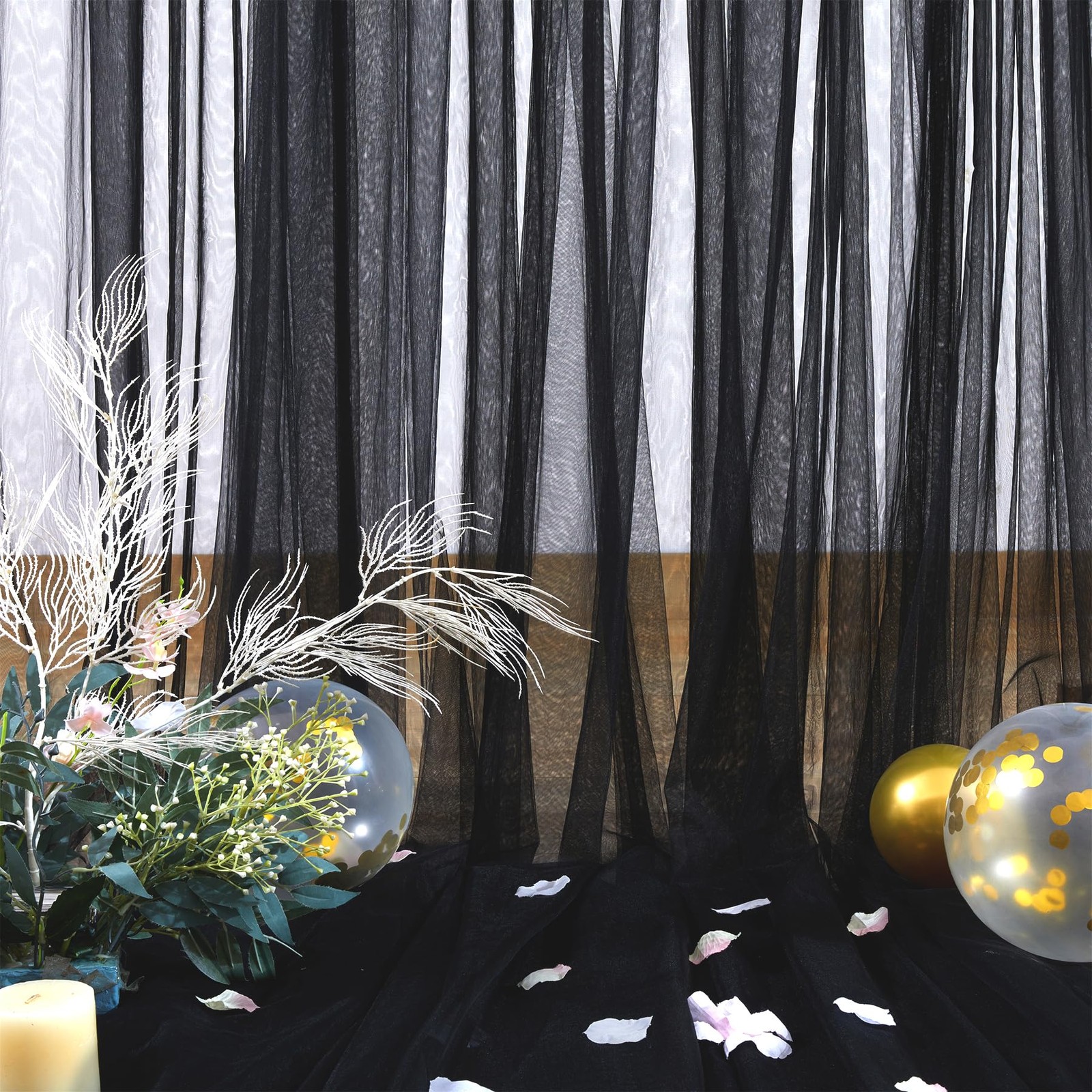 2 Panels Black Sheer Tulle Backdrop Curtain Photo Booth Drapes 5×10 Ft Each
