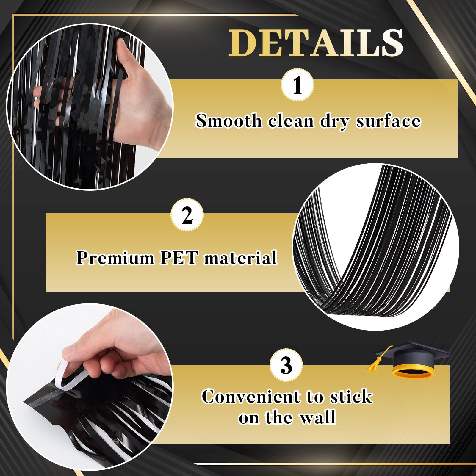 4 PCS 15ft Black Metallic Foil Ceiling Fringe Curtains Party Photo Backdrop