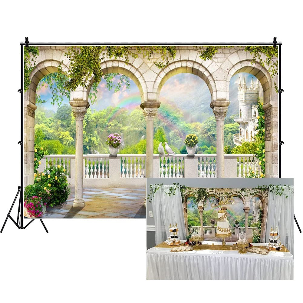 7×5 Ft Scenery Garden Arched Door Blue Sky Wedding Photography Backdrop Prop