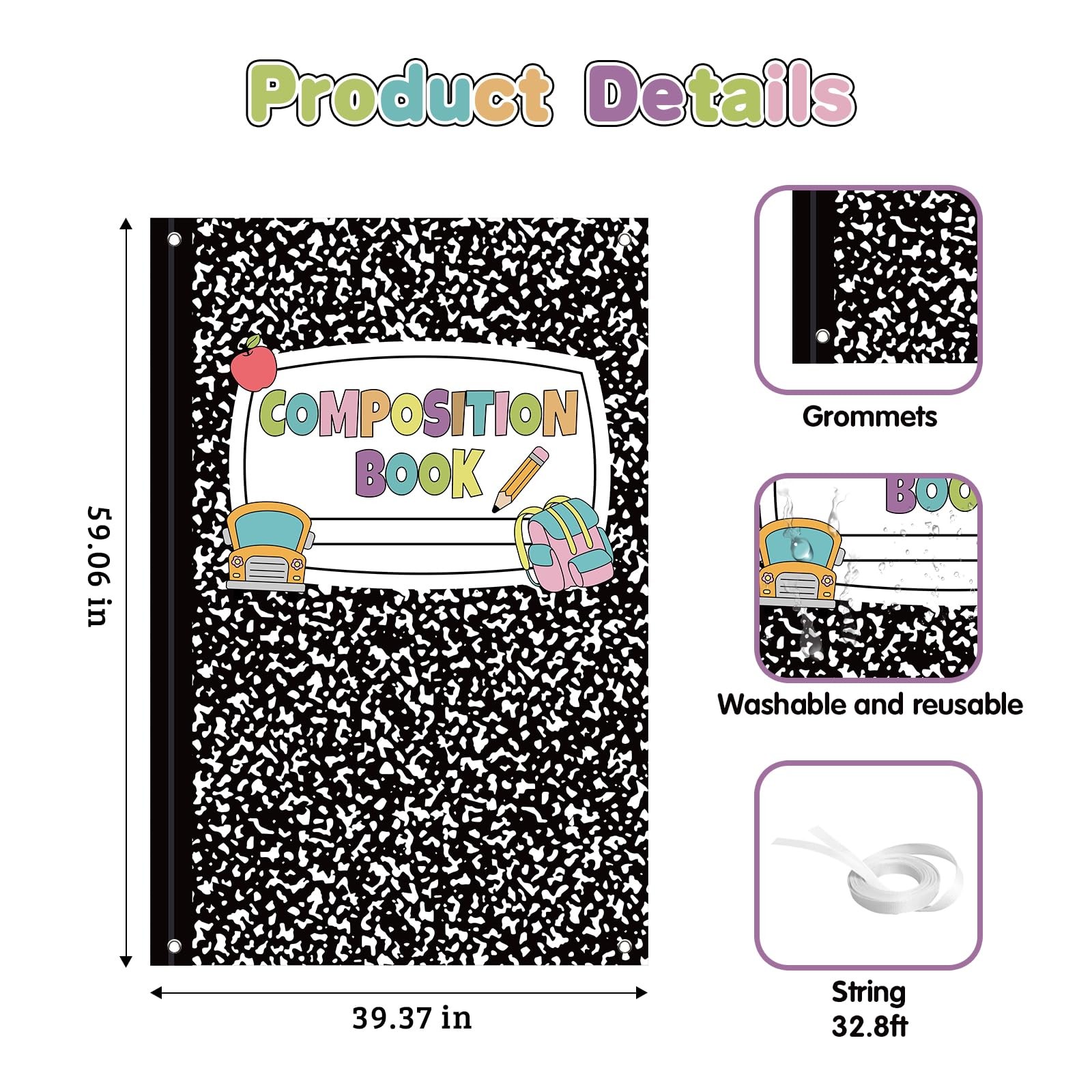 Composition Notebooks Door Cover, 40×60 Inch Classroom Library Students Banne…