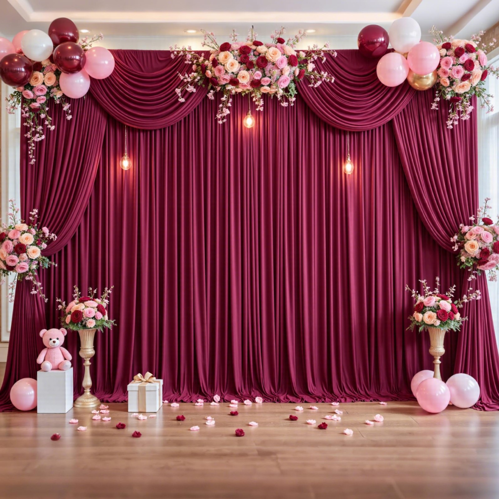 50ft x 12ft Burgundy Backdrop 50FTx12FT (W5’xH12′, 10 Panels),