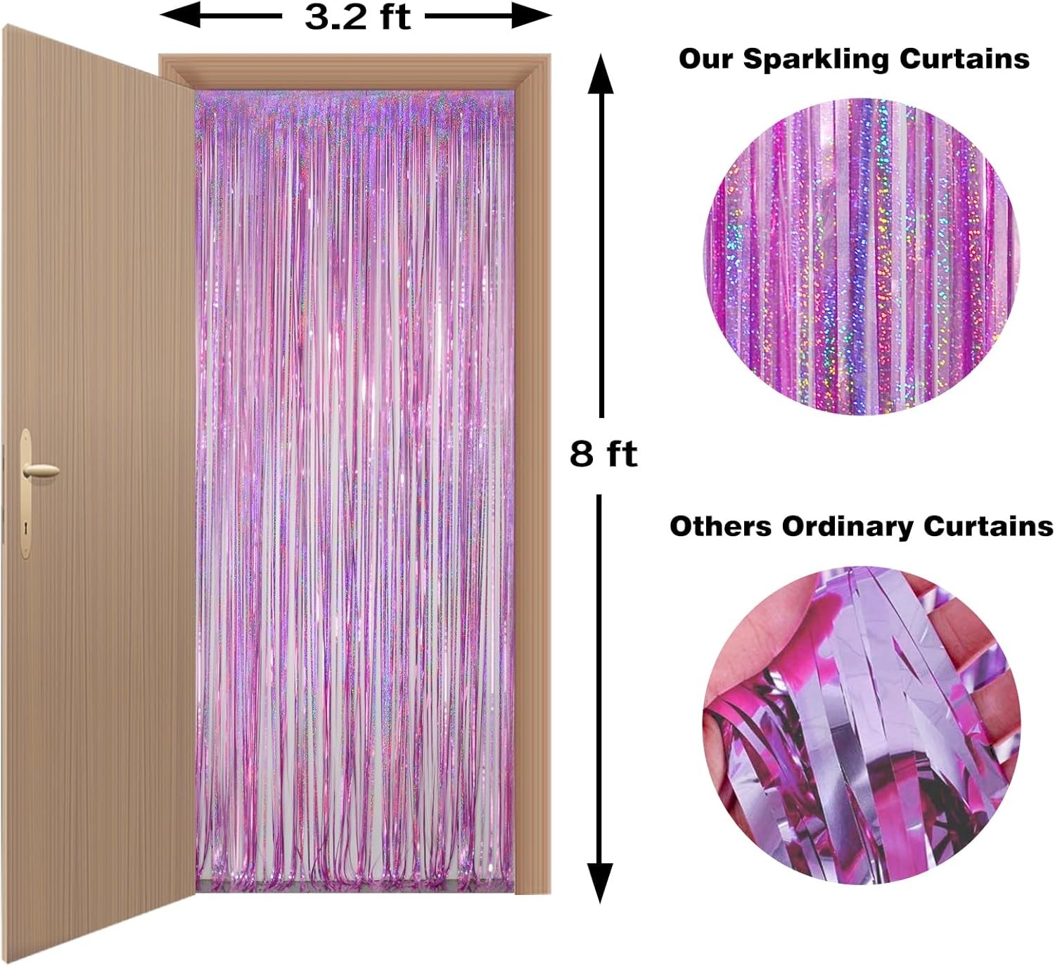 Melsan 2 Pack 3.2 ft x 8.2 Tinsel Foil Fringe x ft, Pinkish Purple