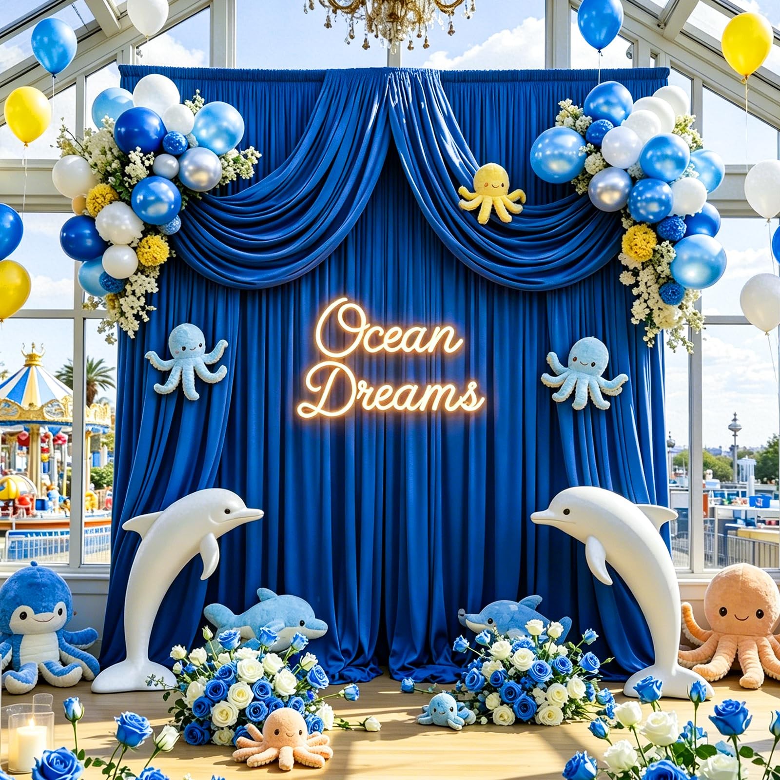 Royal Blue Backdrop Curtain for Wedding, Photo Backdrop Curtain for Bridal Sh…