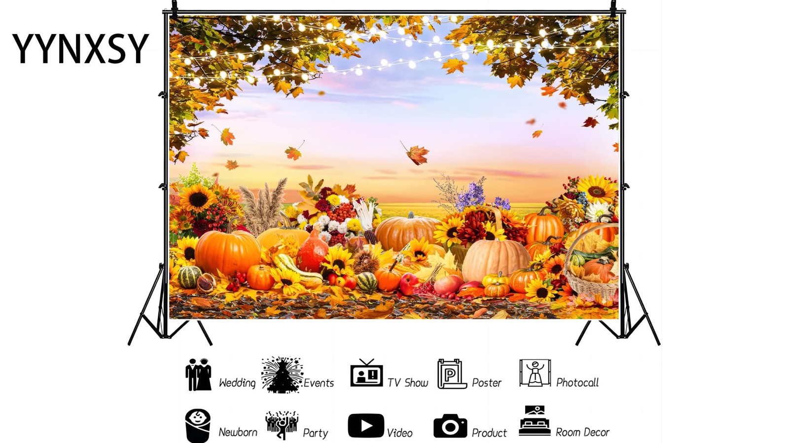 7×5 FT Fall Photo Backdrop Thanksgiving Autumn Forest Pumpkins Photography