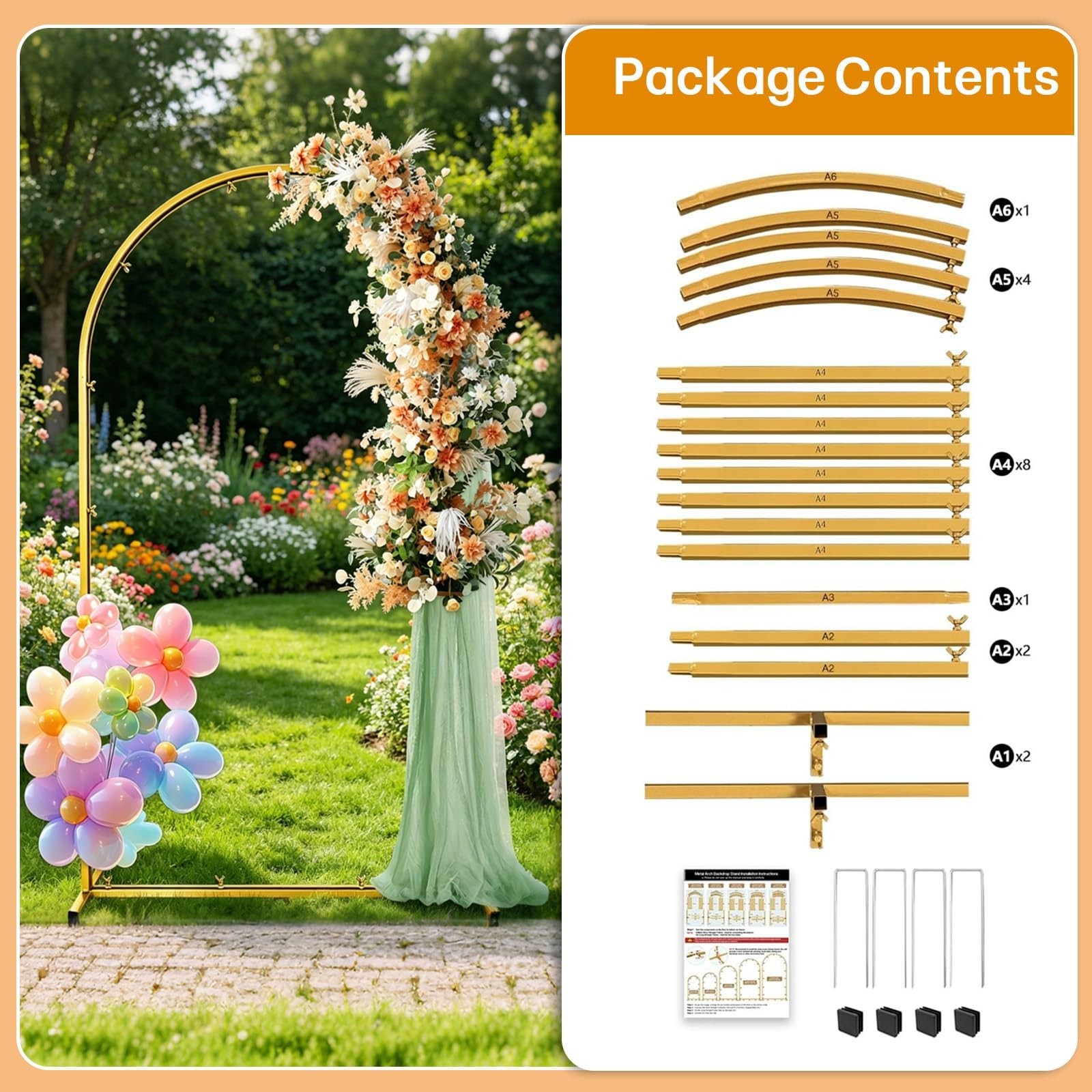7.2ft Gold Metal Arch Backdrop Stand | Wedding, Baby Shower, Birthday Decor, Pho