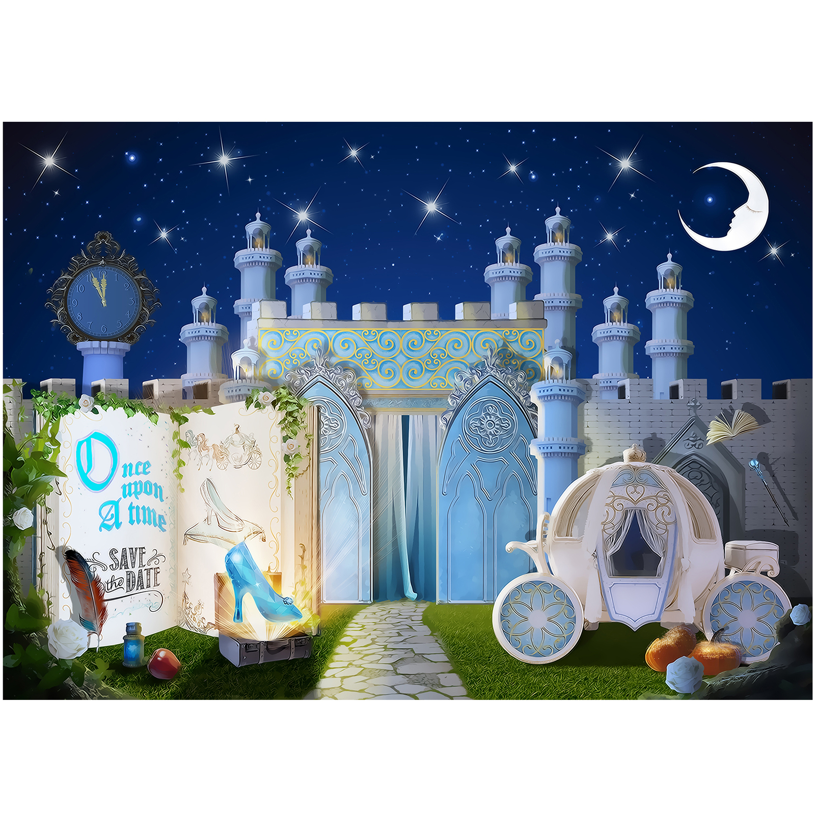 Fairytale Storybook Princess Castle Night Party Backdrop Scene Setters 7×5 feet