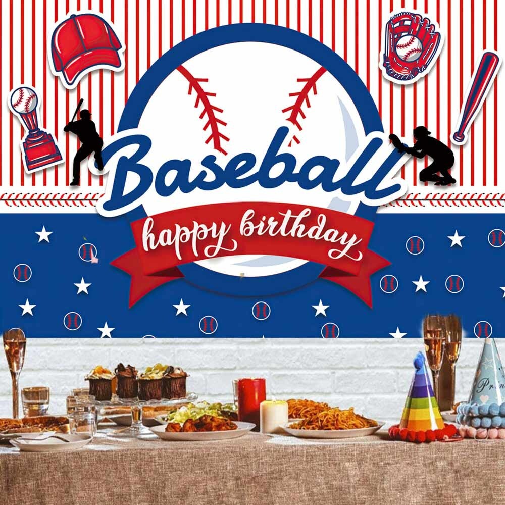 Baseball Happy Birthday Backdrop Banner Vinyl Party Decorations 5x3Ft