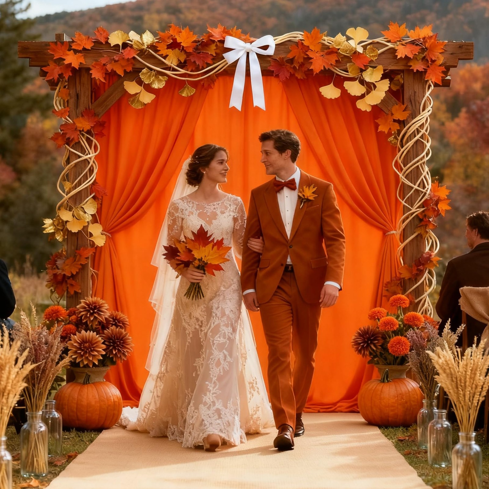10×8 Ft Orange Backdrop Panels Polyester Curtains Fabric Wall Stage Drapes