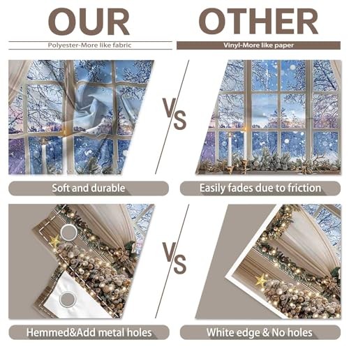 7x5ft White Snow Forest Scene Fabric Backdrop for Christmas Window