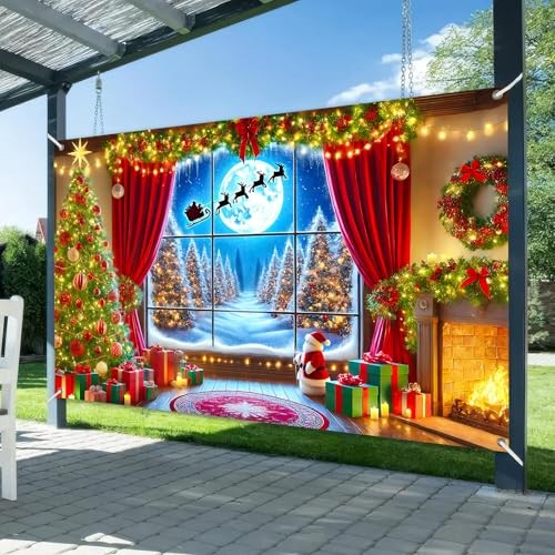 Merry Christmas Backdrop 71×43 Inch Winter Forest Decor Banner #08