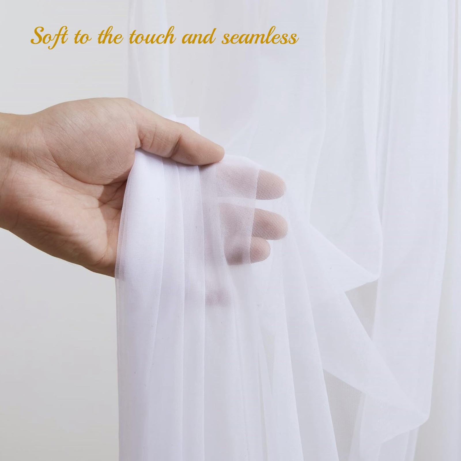 White Tulle Sheer Curtain Backdrop With String Lights Wedding Party 10×10 FT