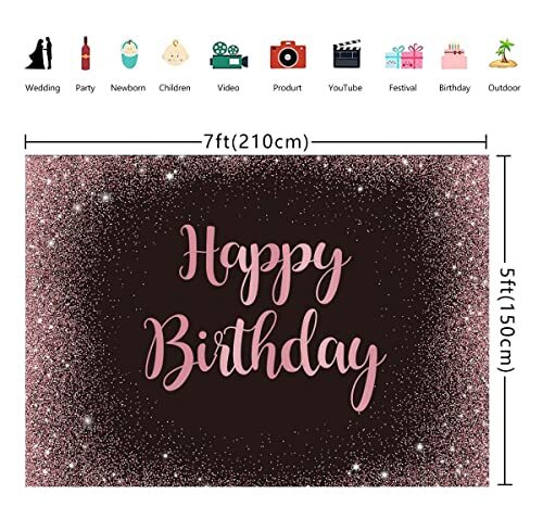 Pink Happy Birthday Backdrop Pink Black Dot Glitter Sparkle Girl Birthday Pho…