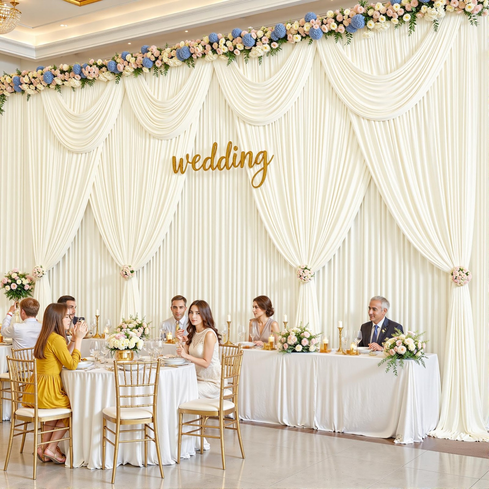 10 Panles Ivory Backdrop Curtains – Wrinkle Free W4′ x H10′(10 panels),