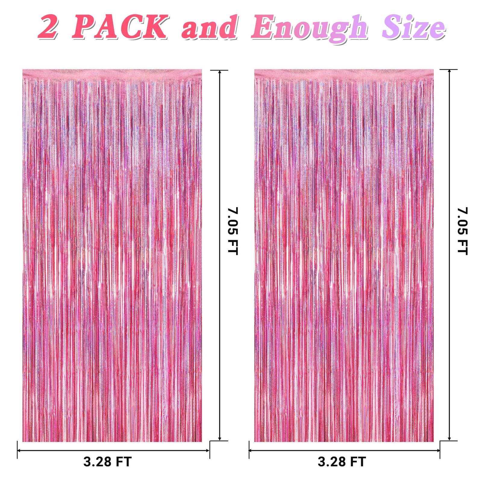 2 Pack Glitter Pink Backdrop, 3.28 FT x 7.05 Birthday 2 PCS, pink
