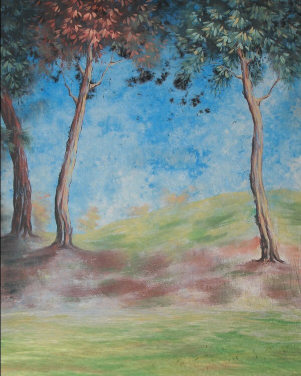 Hand painted summer forest hills scenic muslin 10×24 feet
