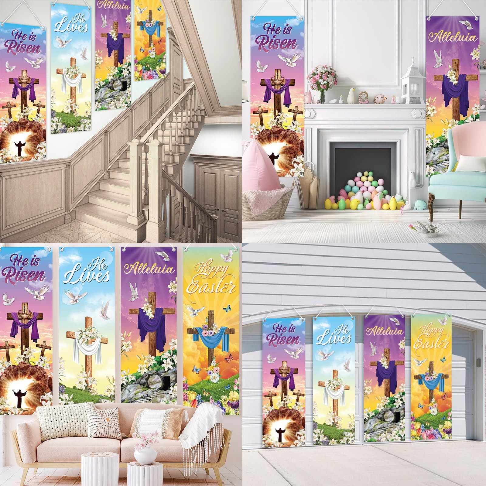 4 Pcs Easter Church Banners with Scripture Religious Worship Banner Christian…