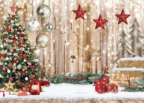7x5Ft Christmas Backdrops for Photography Winter Snow Backdrop Rustic 7x5ft
