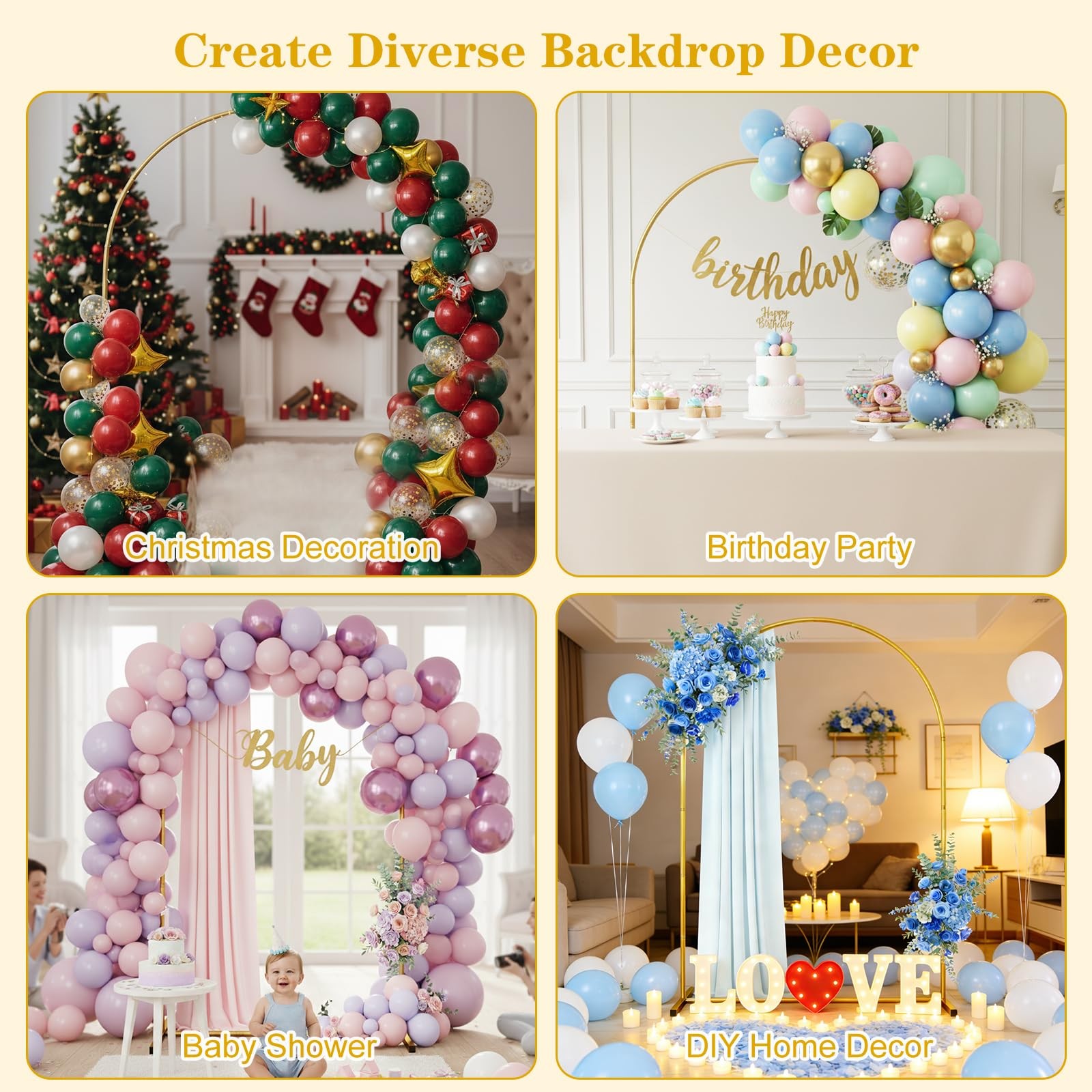 7.2 FT Metal Arch Backdrop Stand, Gold Wedding Arch Frame, Floral Balloon Arc…