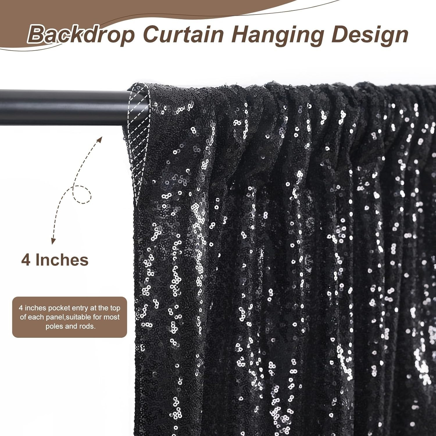 Black Backdrop Curtains for Parties 2 Panels 2ftx8ft Sequin Birthday Backdrop…