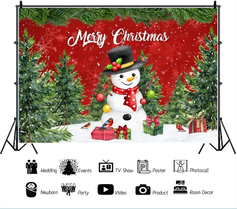 Winter Merry Christmas Forest Backdrop Cartoon Snowman 8×6.5ft