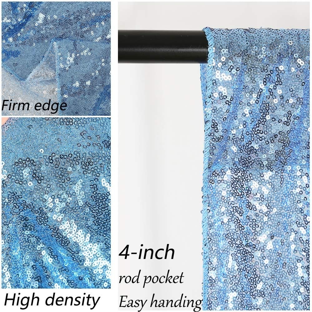 Baby Blue Glitter Shimmer Sequin Party Photo Backdrop Curtain 8×8 Ft Panel