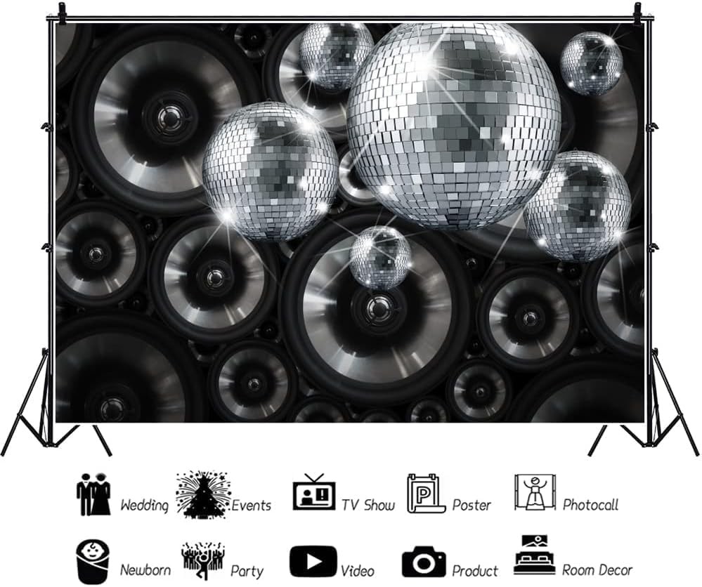7x5ft Black Silver Disco Party Backdrop Retro Music Photography Background