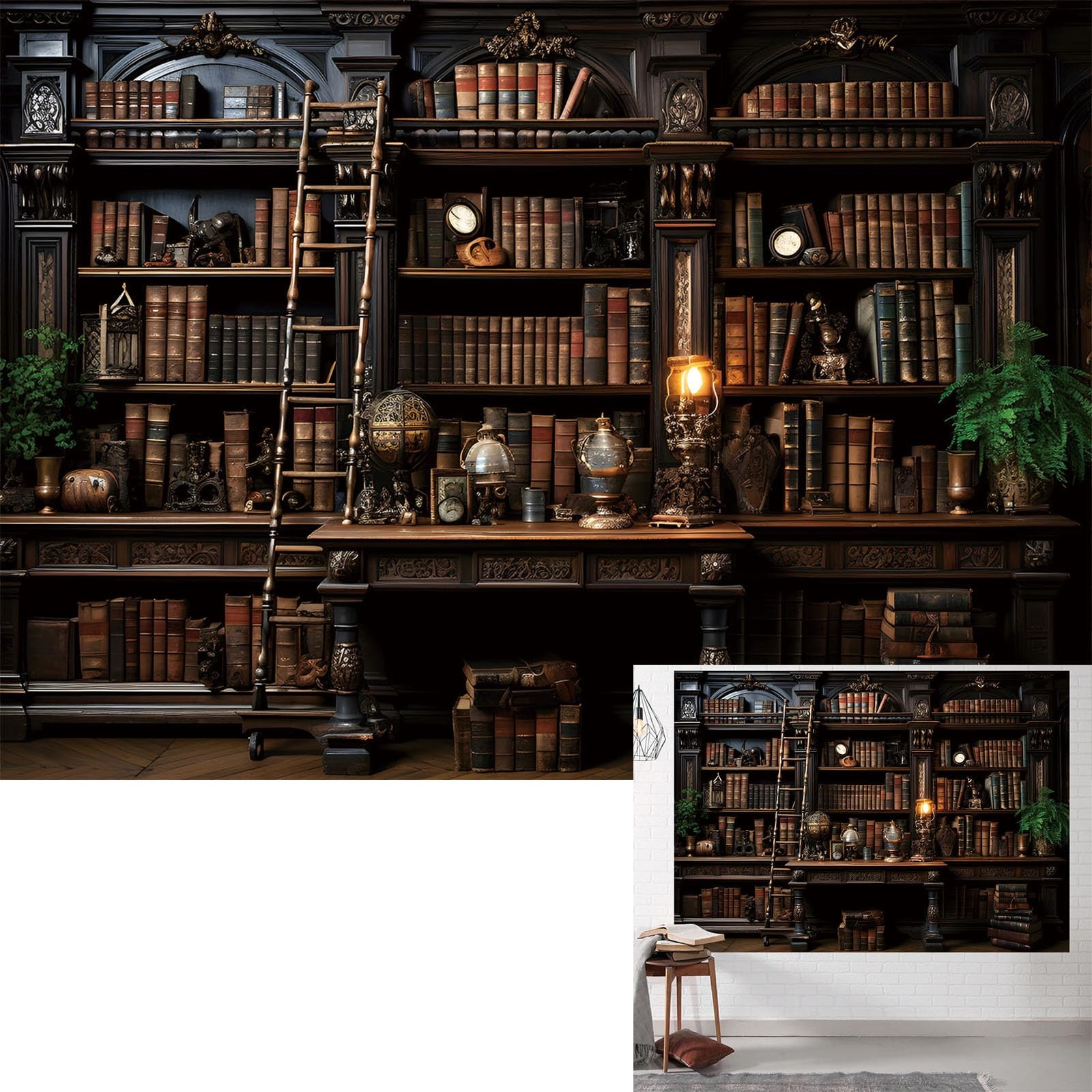 BINQOO Medieval Bookshelf Backdrop Bookcase Photography 7x5FT, Black