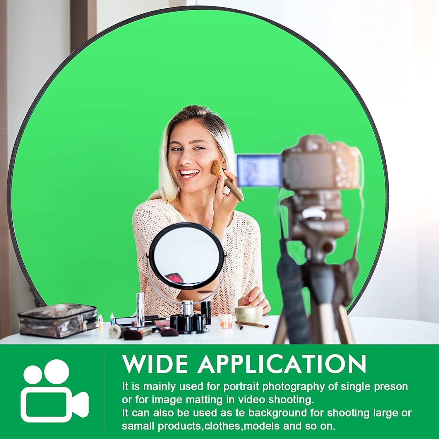 59″ Round Green Screen Collapsible Webcam Backdrop Photography Webex Video Chats