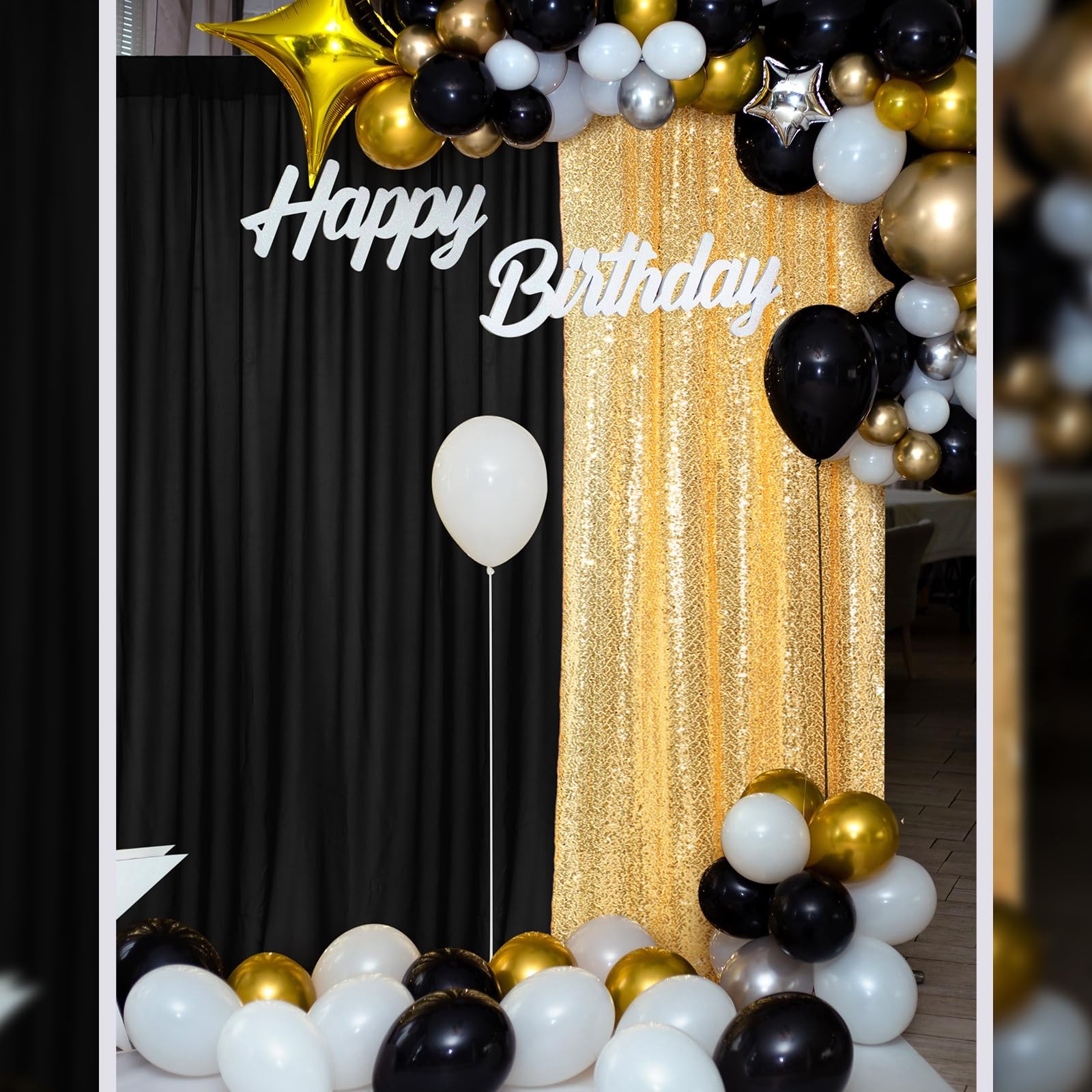 4 Panels Backdrop Curtains 2 Pcs 4 x 10 ft Sequin Glitter 2 Pcs 7 x 10 ft Chi…