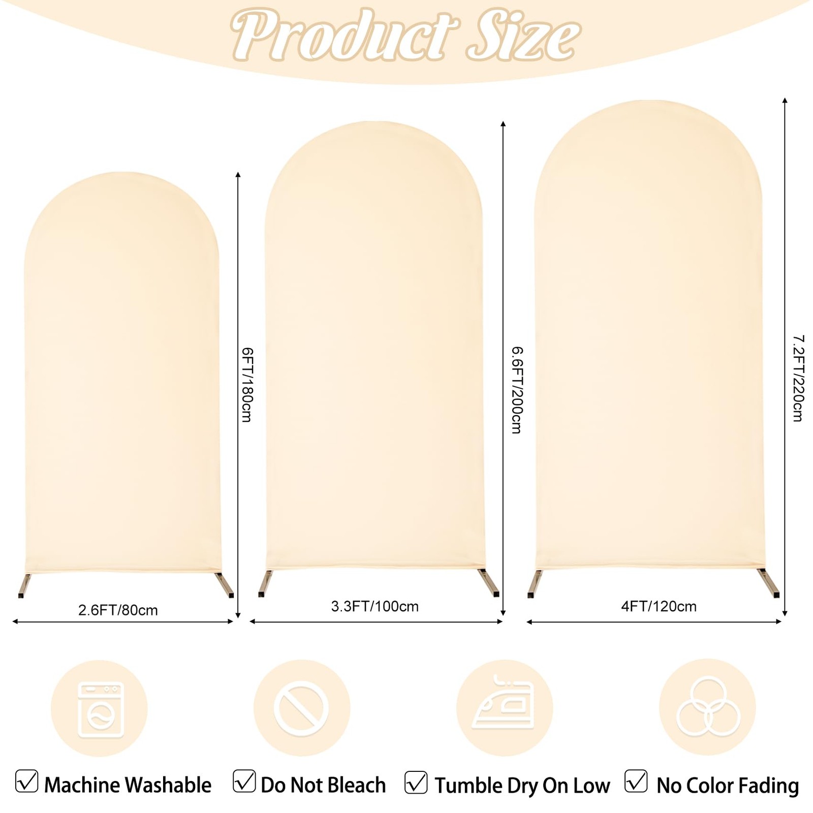 Spandex Fitted Wedding Arch Cover Set of 3 Beige Arch Backdrop Cover, Round T…