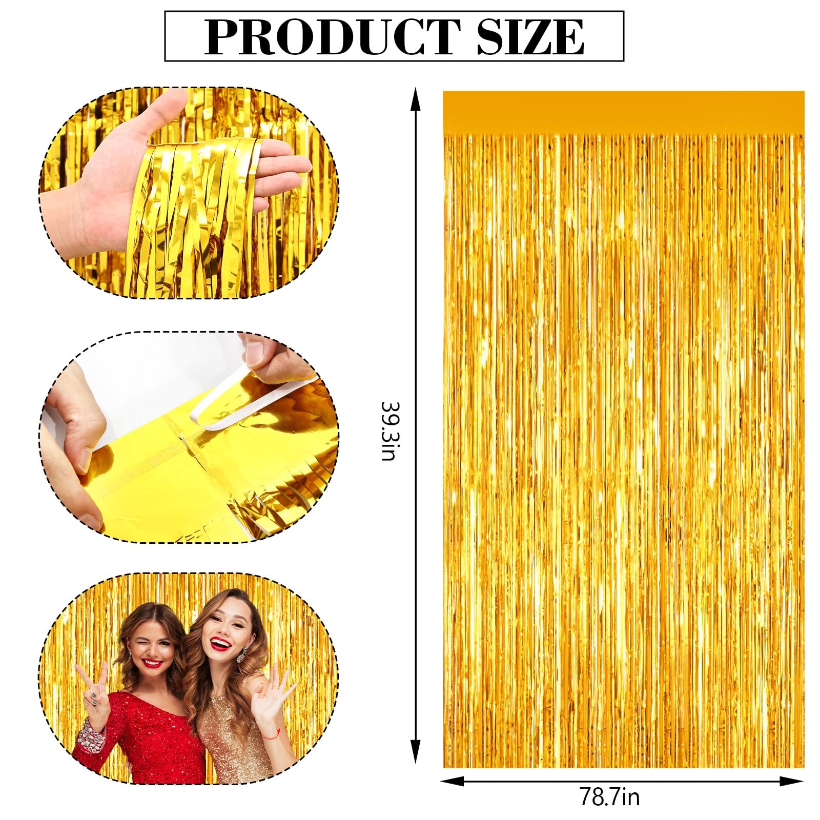 Gold Tinsel Backdrop Foil Curtain Birthday Streamers Photo Booth Props 2 Packs