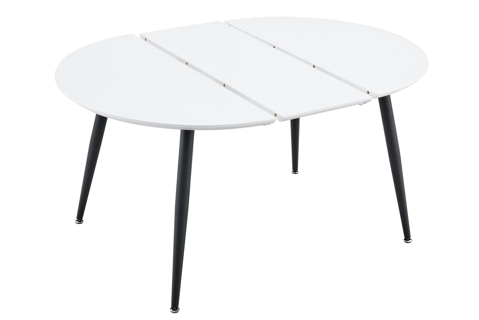 White MDF Extendable Round Dining Table with Black Metal Legs