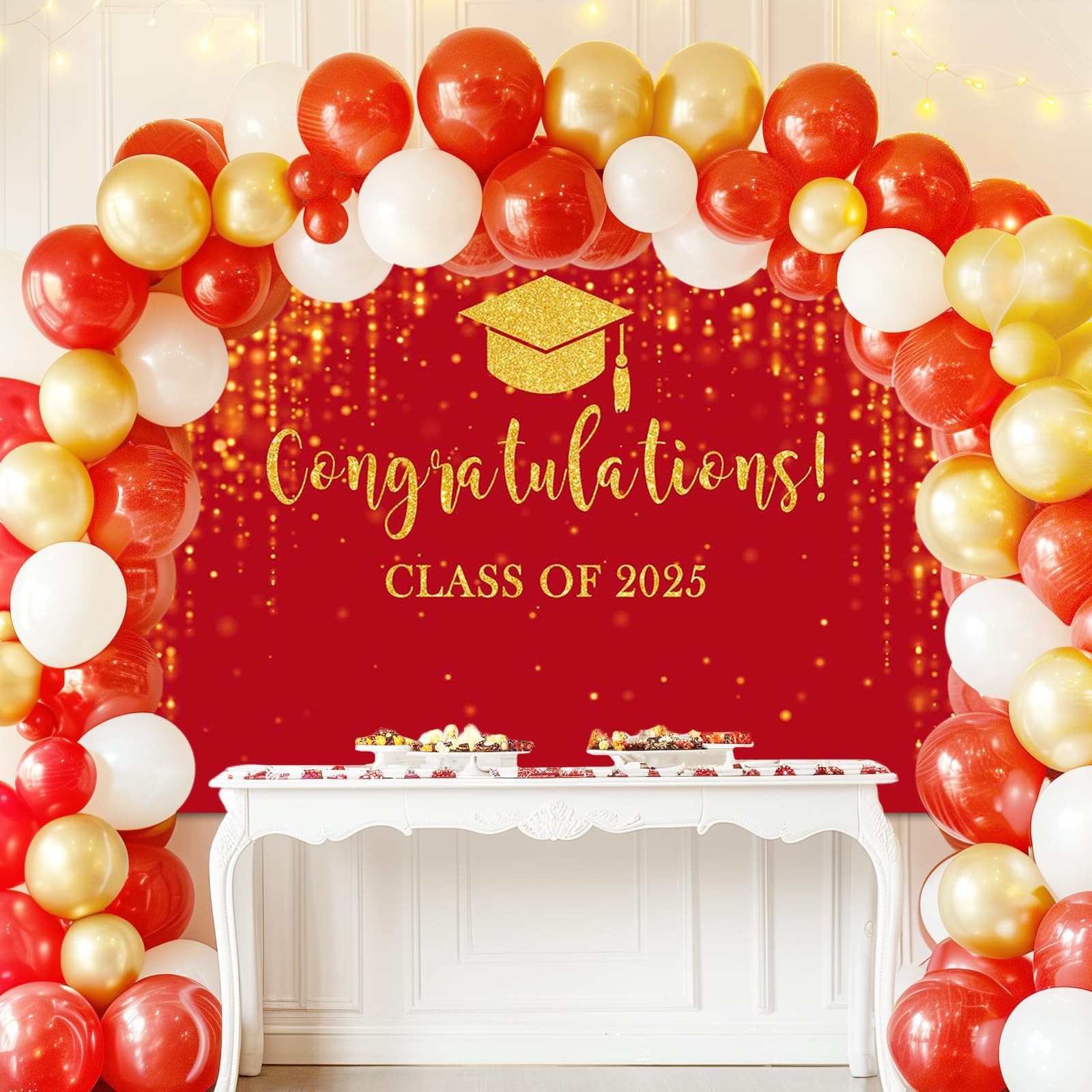Class of 2025 Backdrop Red Gold Glitter Bokeh Graduation Party Background 202…