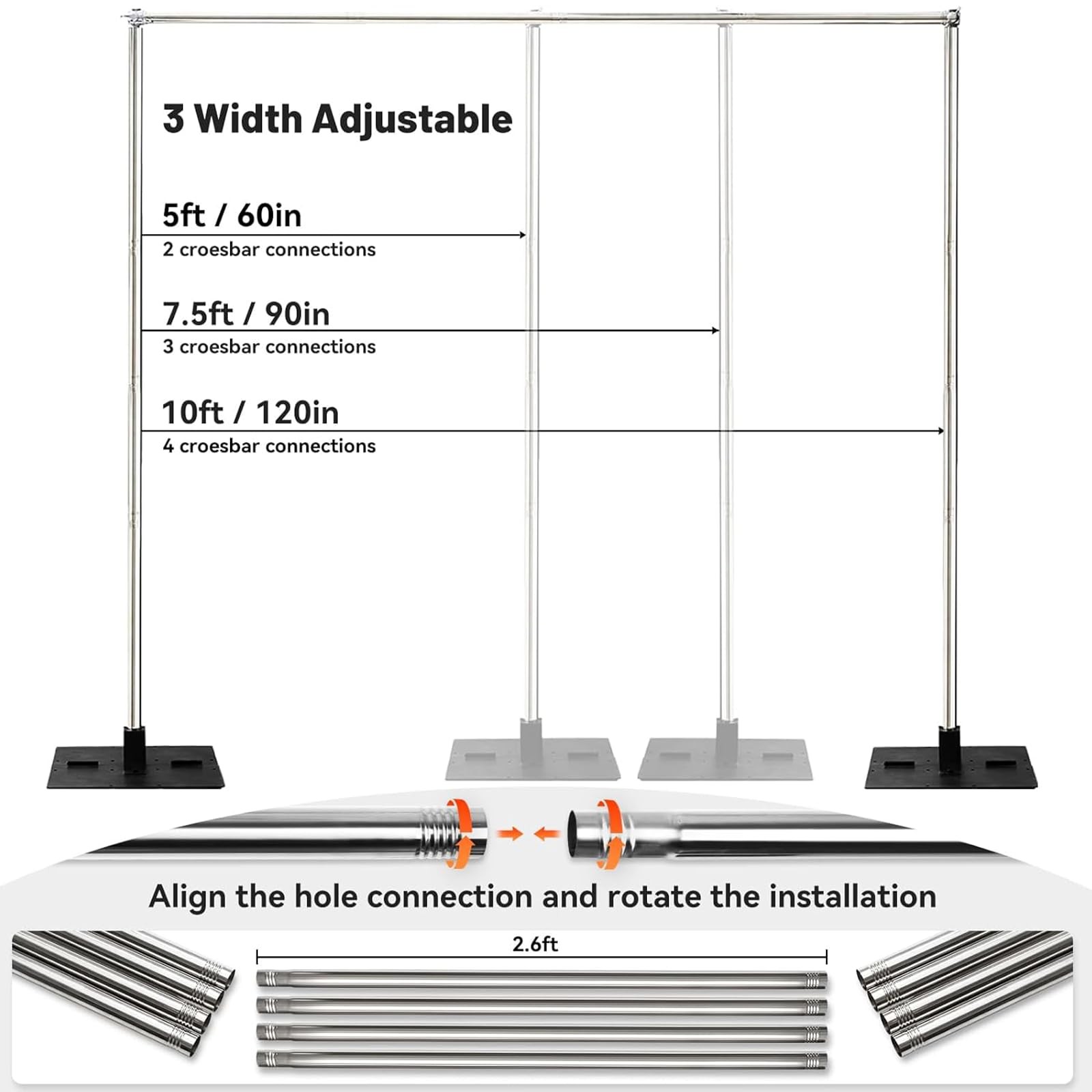 Heavy Duty Pipe and Drape Frame Kit 10x10ft Adjustable Height/Width Photograp…