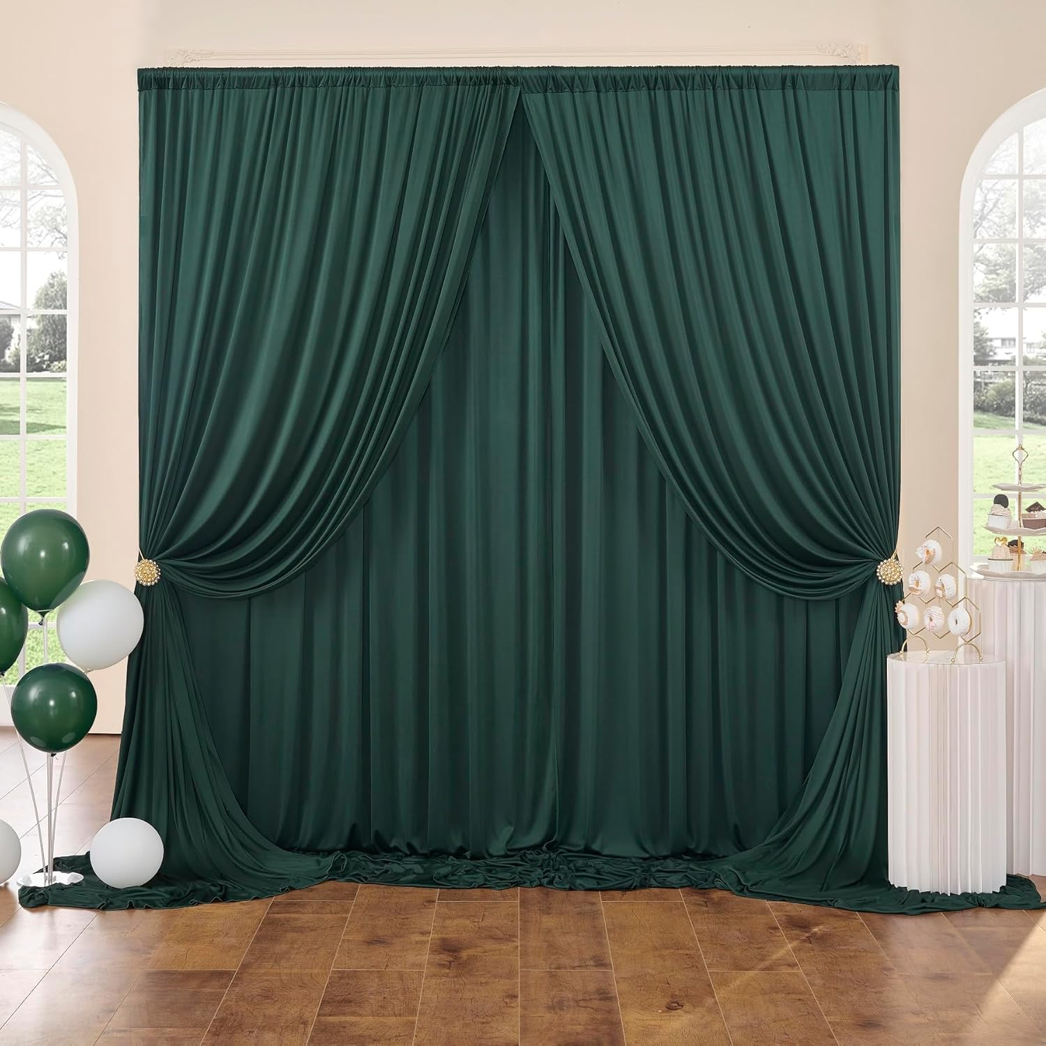 40 Ft Wrinkle-Free Hunter Green Backdrop Curtain for Parties & Photography
